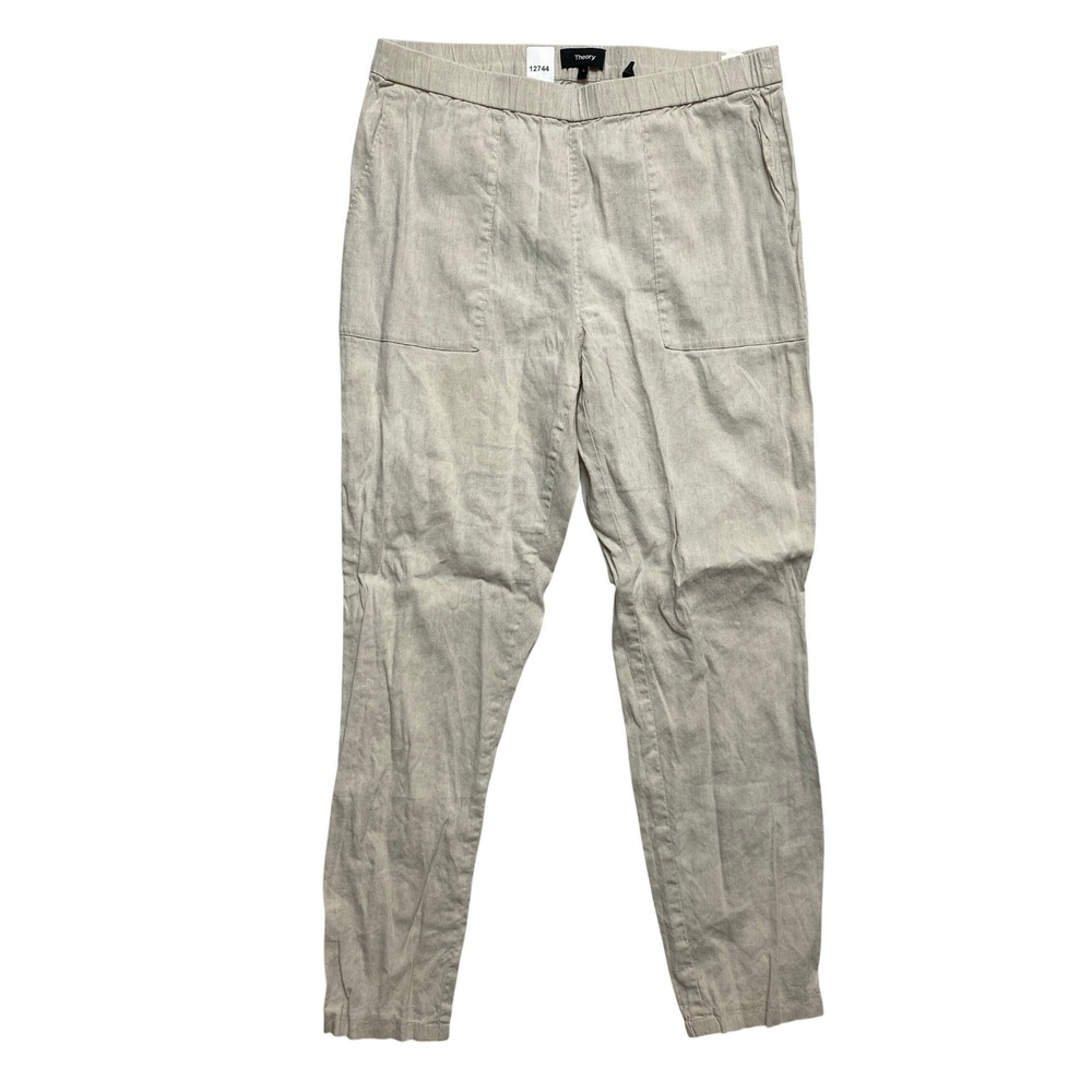 Theory Linen Pants Womens 6 Beige Northsound P 2R Caliver Elastic Waist
